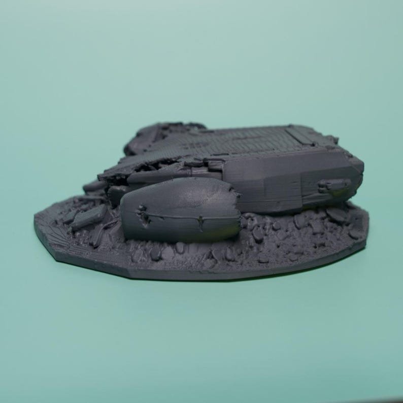 Crashed Craft Terrain - Low Hull Unpainted PLA Sci-Fi Wreck image 5