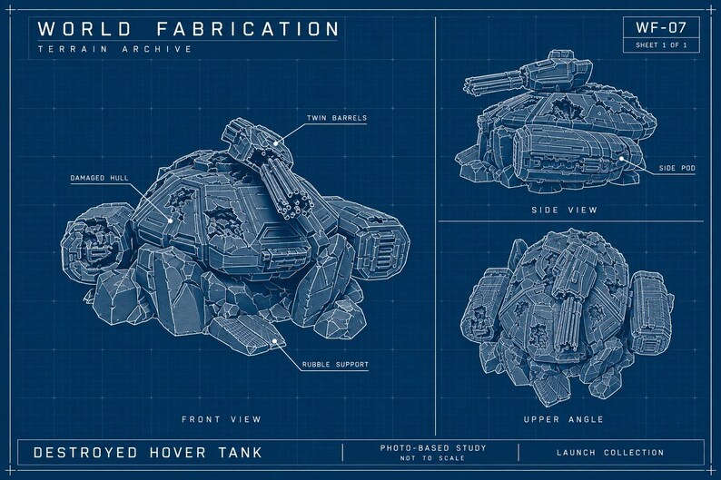 Destroyed Hover Tank Terrain - Unpainted PLA Sci-Fi Wreck image 7
