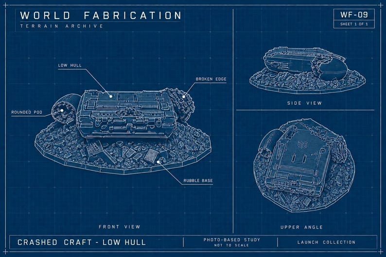 Crashed Craft Terrain - Low Hull Unpainted PLA Sci-Fi Wreck image 7
