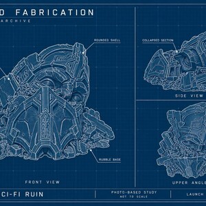 Fallen Sci-Fi Ruin Terrain - Unpainted PLA Tabletop Wreckage image 9