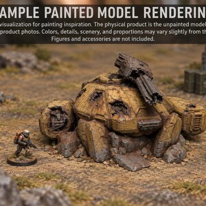 Destroyed Hover Tank Terrain - Unpainted PLA Sci-Fi Wreck image 3
