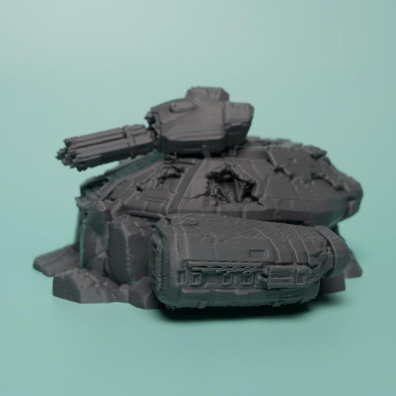 Destroyed Hover Tank Terrain - Unpainted PLA Sci-Fi Wreck image 1