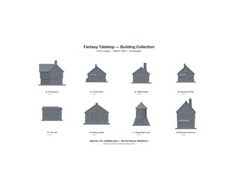Fantasy Tabletop Medieval Town Buildings STL Pack - 8 Models