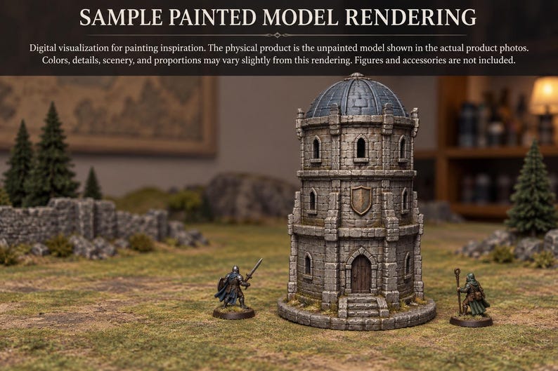 Domed Fantasy Tower Terrain - Unpainted PLA RPG Building image 3