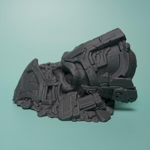 Fallen Sci-Fi Ruin Terrain - Unpainted PLA Tabletop Wreckage image 2