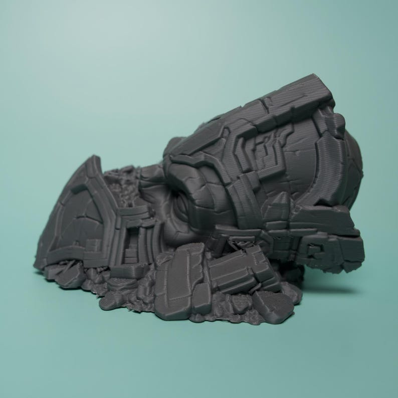 Fallen Sci-Fi Ruin Terrain - Unpainted PLA Tabletop Wreckage image 2