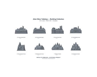 Alien Wars Tabletop Sci-Fi Buildings STL Pack - 8 Models