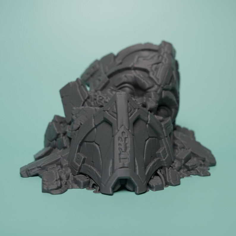 Fallen Sci-Fi Ruin Terrain - Unpainted PLA Tabletop Wreckage image 1