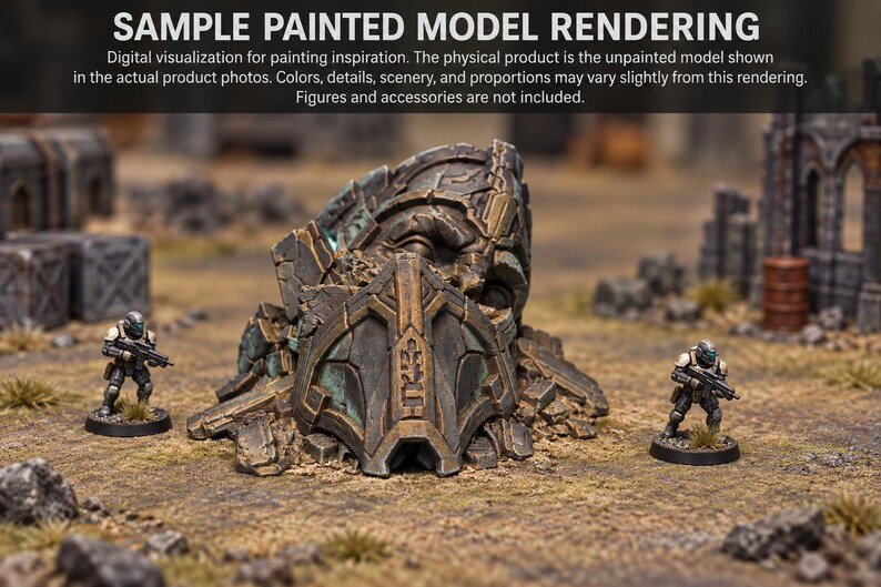 Fallen Sci-Fi Ruin Terrain - Unpainted PLA Tabletop Wreckage image 3
