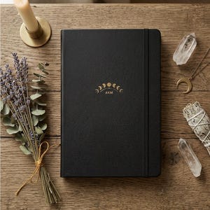 Personalized Journal with Gold Monogram | Whimsical Witchy Lined Journal |  Custom Initial Hardcover Notebook | Bookish Gift for Her