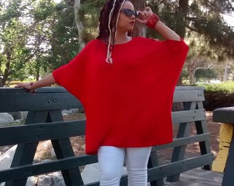 Three Quarter Bat-Wing Knit Tee ~ Loose Fitting Pull Over Jersey Tunic