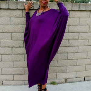 Bat Wing Maxi Dress | Oversized Jersey Knit Caftan with Boat Neck | Long Sleeve Lounge Dress | Resort ~ Formal Wear | Plus Size Caftan