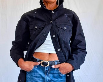 3/4 Length Distressed Denim Jacket, Cotton Midi Denim Dress & Layering Piece in Medium, Loose Fit Long Jean Jacket, Casual Street Style S-XL