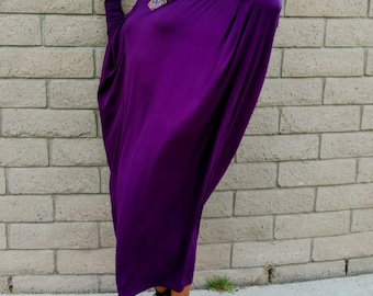 Bat Wing Sleeve Maxi Dress | Oversized Boat Neck Knit Caftan | Lounge | Resort | Formal