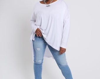 Oversized High-Low Tunic Top | Buttery Soft Jersey Knit, Long Sleeve (XS-6X)