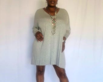Oversized V Neck Tunic Top Long Sleeve Slouchy Dolman Tee Soft Knit