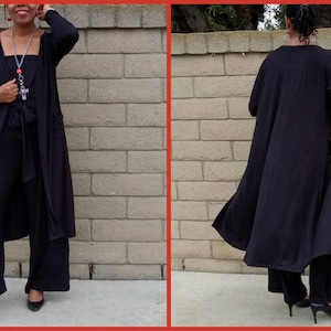 Black Knit Cardigan ~ Open Front Boyfriend Cardigan ~ Duster Cardigan With Front Pockets ~ Long Sleeve Lightweight Maxi Cardigan ~ All Sizes