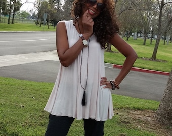 Knit Tank | Sleeveless Scoop Neck Swing Top