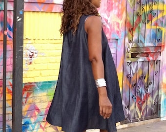 Sleeveless Linen Swing Dress ~ Dark Gray ~ 1XL