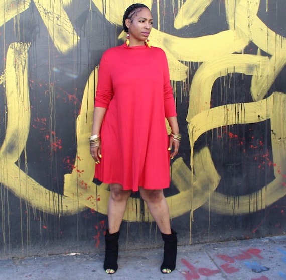 Mock Neck Long Sleeve Jersey Swing Dress – Minimalist Everyday Chic