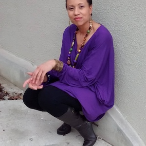 Over Sized Tee, Long Sleeve Jersey Tunic,  Loose Fitting Pull Over V Neck Knit Top,  ~ XS-6X