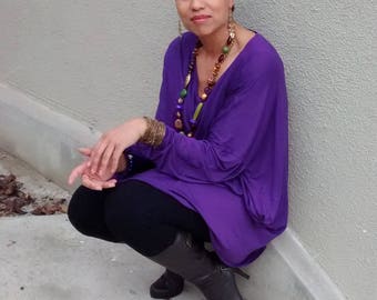 Oversized V-Neck Jersey Tunic, Long Sleeve Slouchy Top (XS-6X)