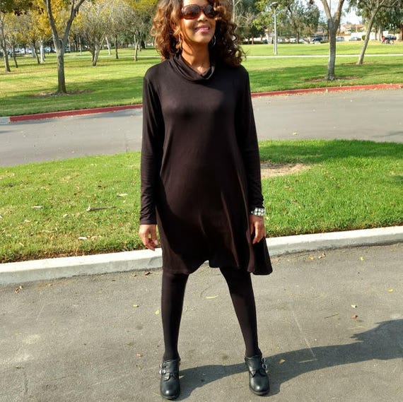 Clearance Turtleneck Swing Dress Long Sleeve Jersey Swing Dress Large