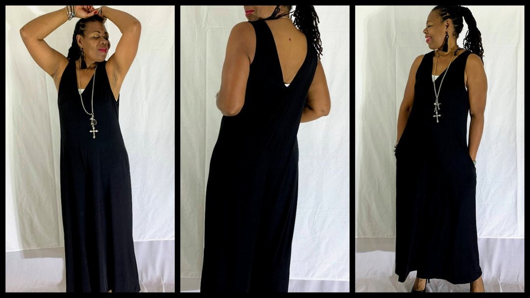 Women's V-Neck Tank Top Bodysuit - Sleeveless Jumpsuit, Cotton Spandex, Snap Closure (Black) - View #3