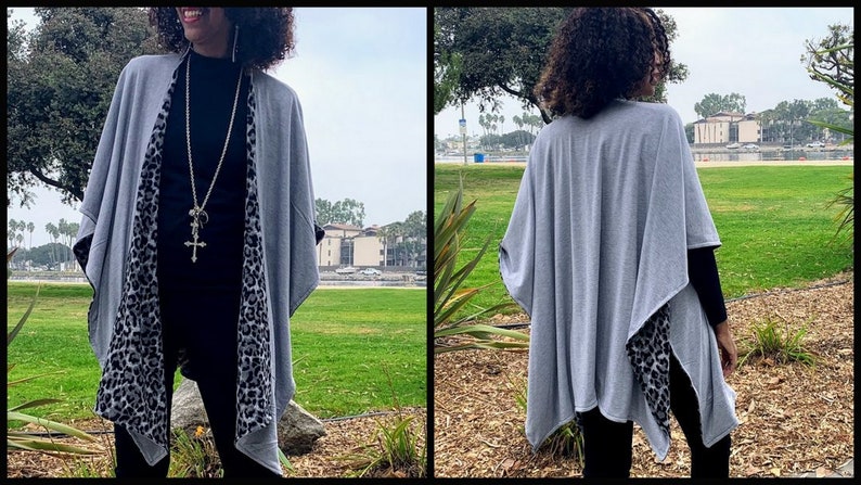Reversible Leopard Print Poncho Wrap Cape Jacket One Size