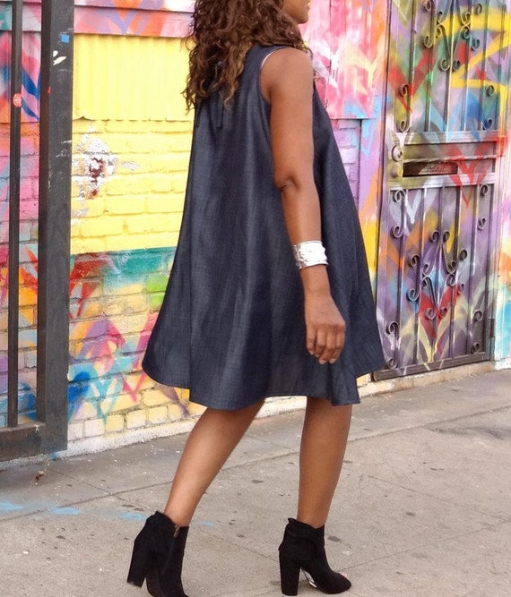 Sleeveless Linen Swing Dress ~ Dark Gray ~ 1XL