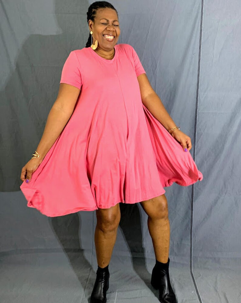 Short Sleeve Jersey Swing Dress With Pockets