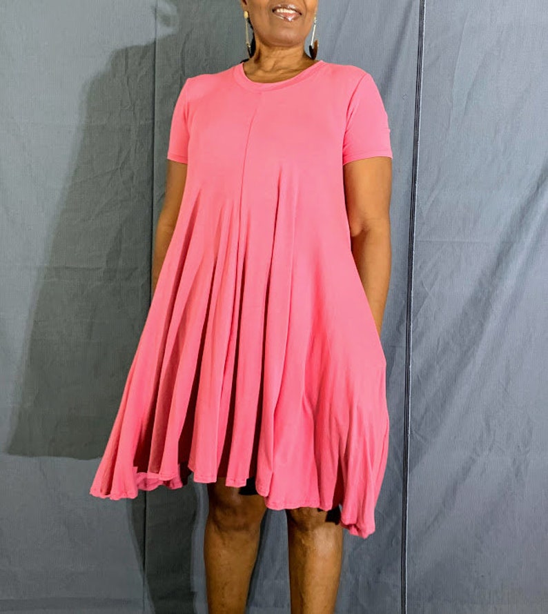Short Sleeve Jersey Swing Dress With Pockets