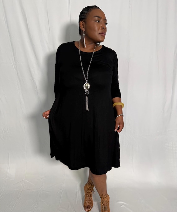 Long Sleeve Swing Dress ~trapeze Jersey Dress