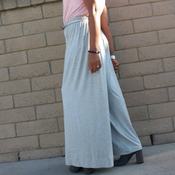 Gray High Waist Knit Pant, Wide Leg Pull On Pant, Gray Palazzo Pant, Slouchy Harem Style Pant, Sizes 2 To 26