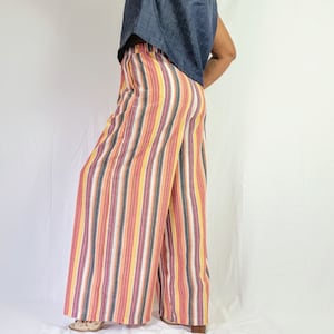 Striped High Waist Striped Wide Leg Cotton Pants | Loose Fit Pull On Palazzo Trousers