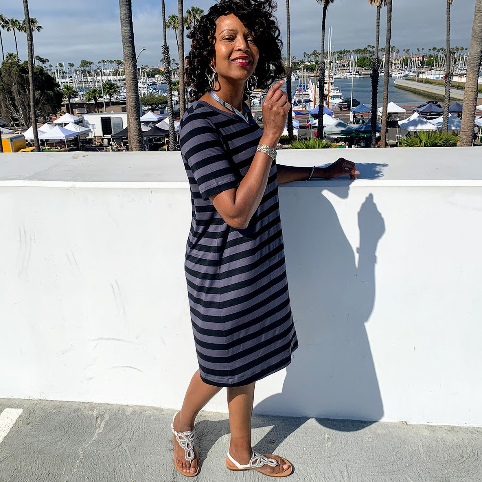 Striped Short Sleeve T Shirt Dress 