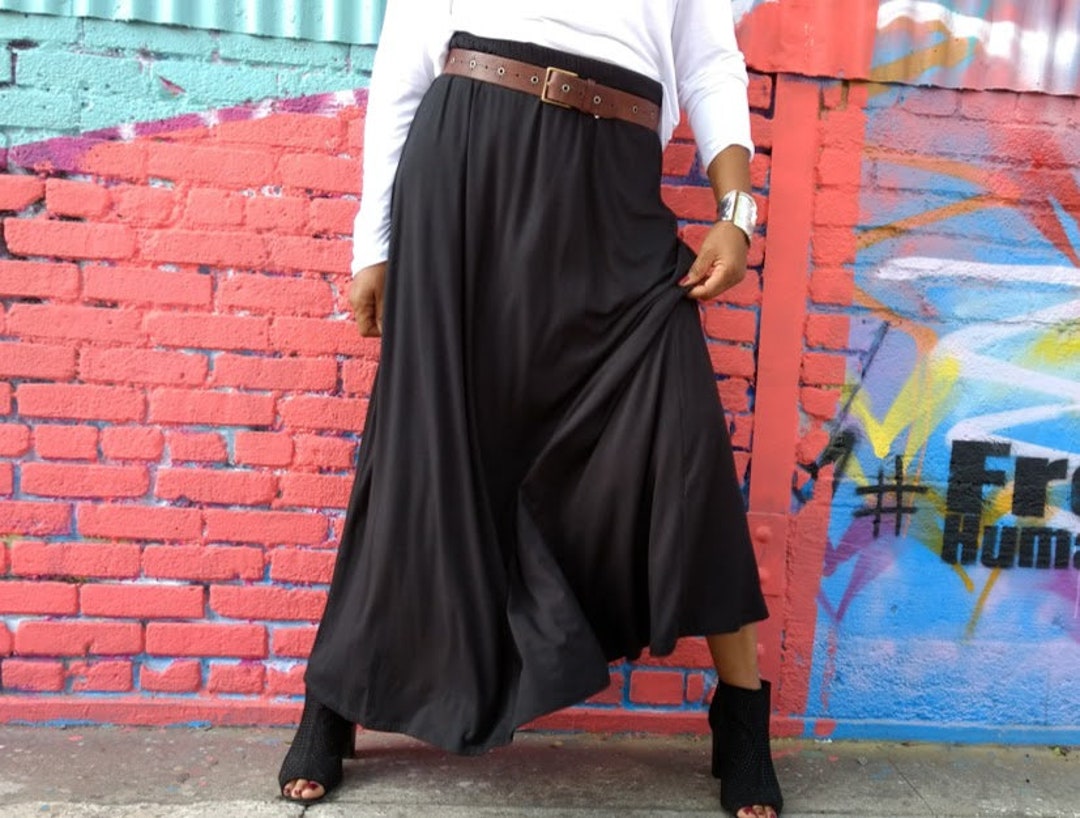 Maxi Skirt A-line Knit Maxi Skirt Pull on Long Skirt Full - Etsy