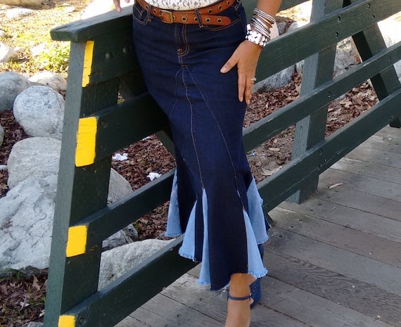 denim mermaid maxi skirt