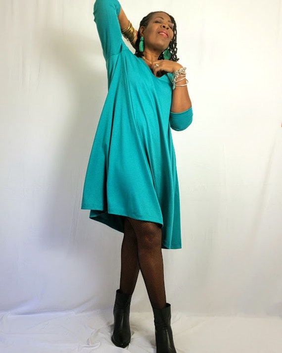 V Neck Midi Ponte Knit Three Quarter Sleeve Swing Dress~ Side Seam Pockets  ~ 1XL - Etsy Israel