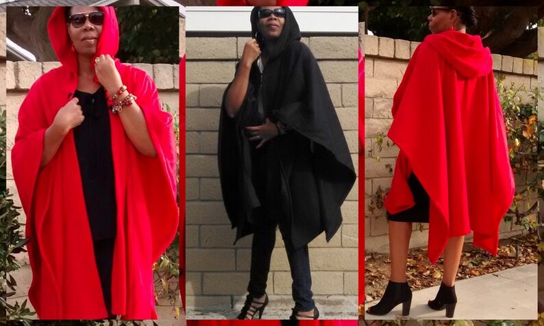 Cape Hoodie Charcoal Gray Poncho Poncho Jacket Sweater Coat ~ One Size ~ 5 Colors Hooded Poncho Fleece Coat Cardigan
