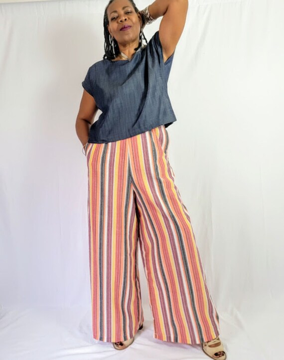 Plus Size High Rise Wide Leg Striped Pant