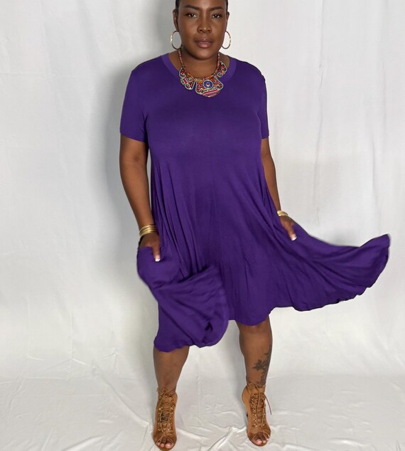 Short Sleeve Jersey Swing Dress With Pockets