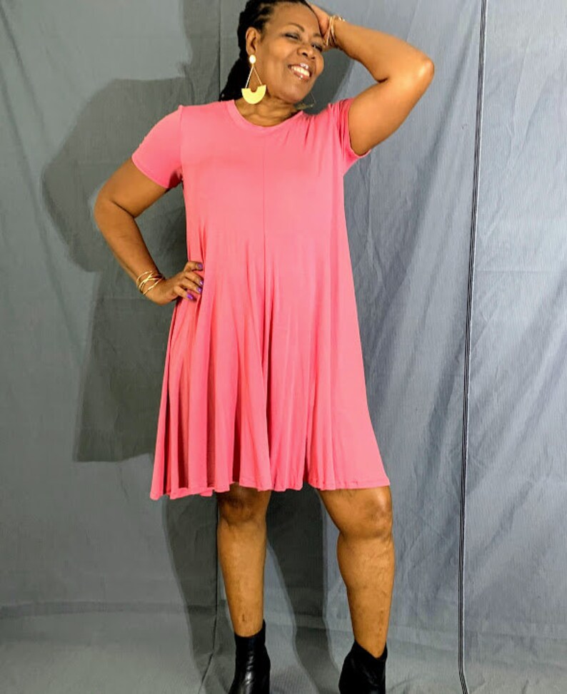 Short Sleeve Jersey Swing Dress With Pockets