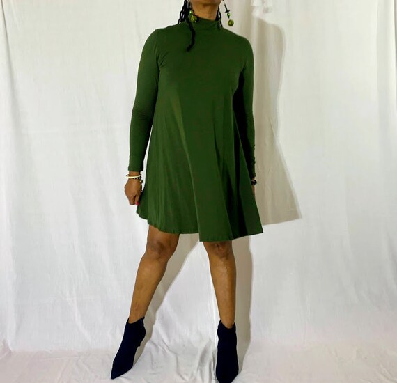 Mock Neck Long Sleeve Jersey Swing Dress Etsy