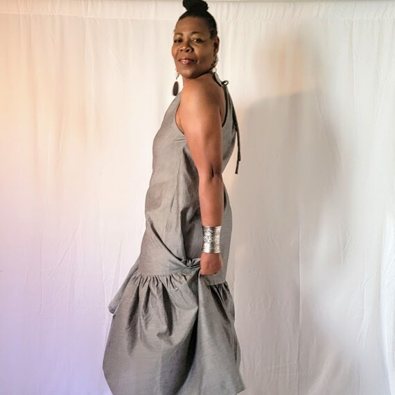 Gray Ruffled Halter Cotton Maxi Dress Spaghetti Straps Tiered