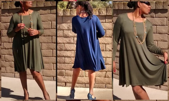 Long Sleeve Swing Dress trapeze Jersey Dress All Sizes Colors