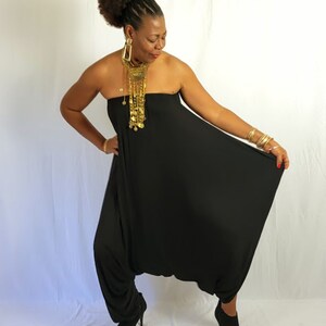 Strapless Bandeau Harem Jumpsuit | Plus Size Knit Romper | Black Boho Play-suit