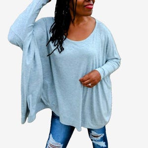 Scoop Neck Over Sized Tee, Plus Size Long Sleeve Knit Top, All Sizes