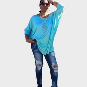 Oversized Slouchy Jersey Top with Batwing Sleeves | Plus Size Tunic Shirt | Buttery Soft Long Sleeve Scoop Neck Top | Layering Tunic