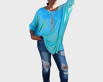 Oversized Batwing Sleeve Tunic | Slouchy Rayon Spandex Top